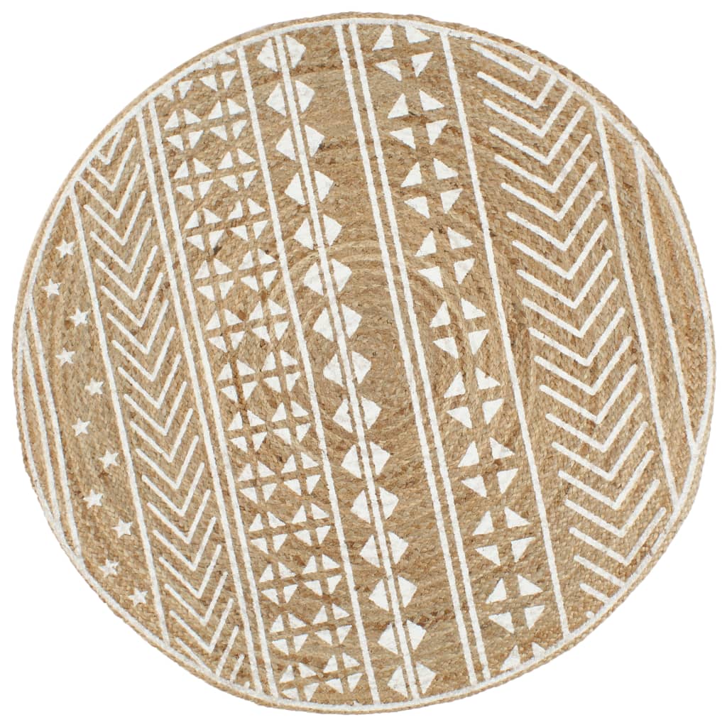 vidaXL Ręcznie wykonany dywanik, juta, biały nadruk, 150 cm