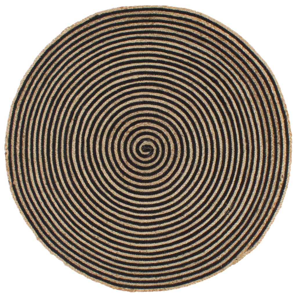 vidaXL Dywanik ręcznie wykonany z juty, spiralny wzór, czarny, 90 cm