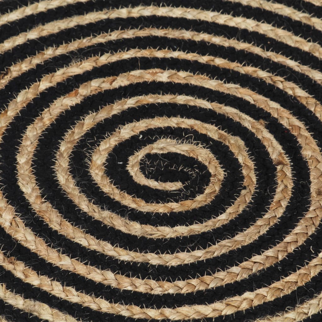 vidaXL Dywanik ręcznie wykonany z juty, spiralny wzór, czarny, 90 cm