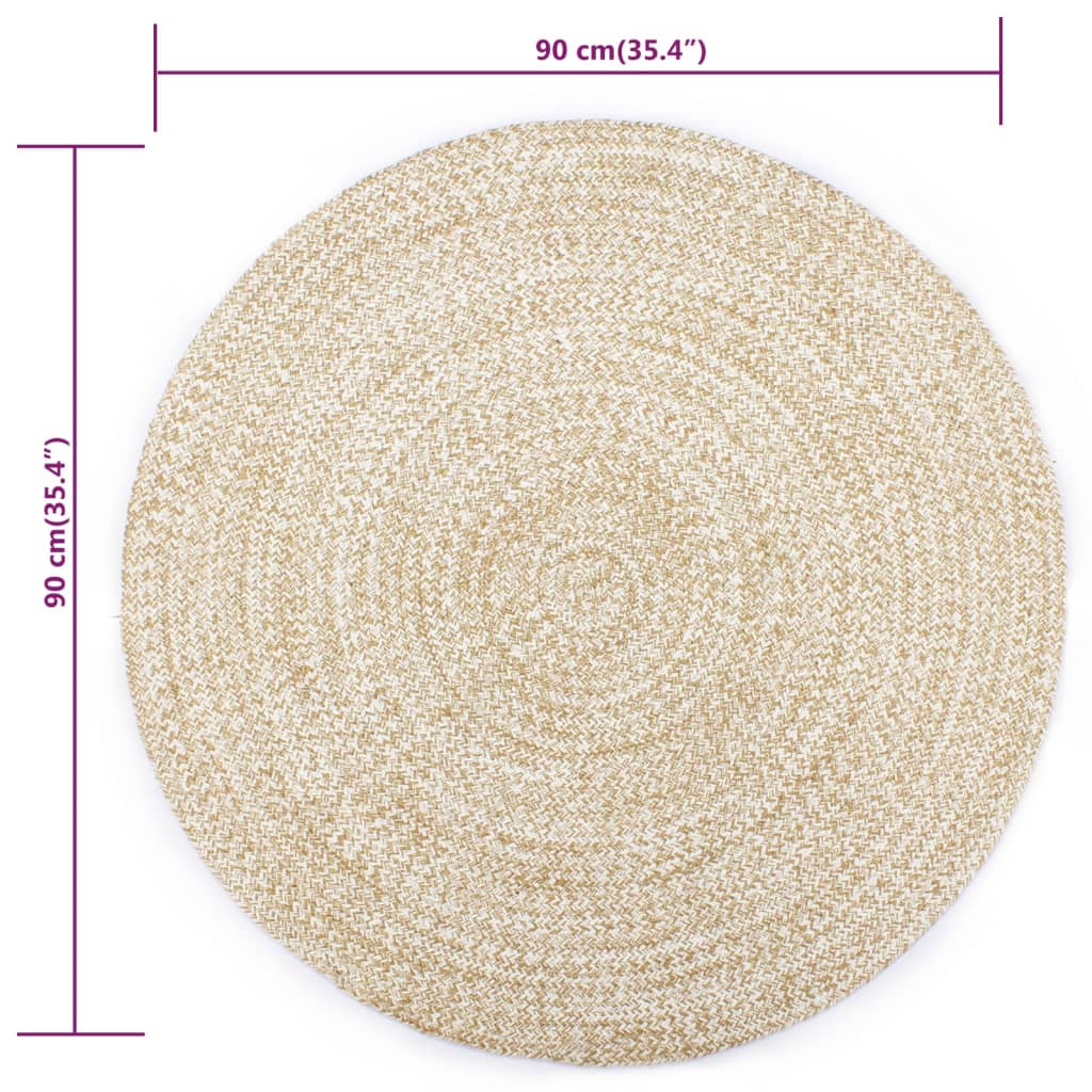 vidaXL Ręcznie wykonany dywanik, juta, biały i naturalny, 90 cm