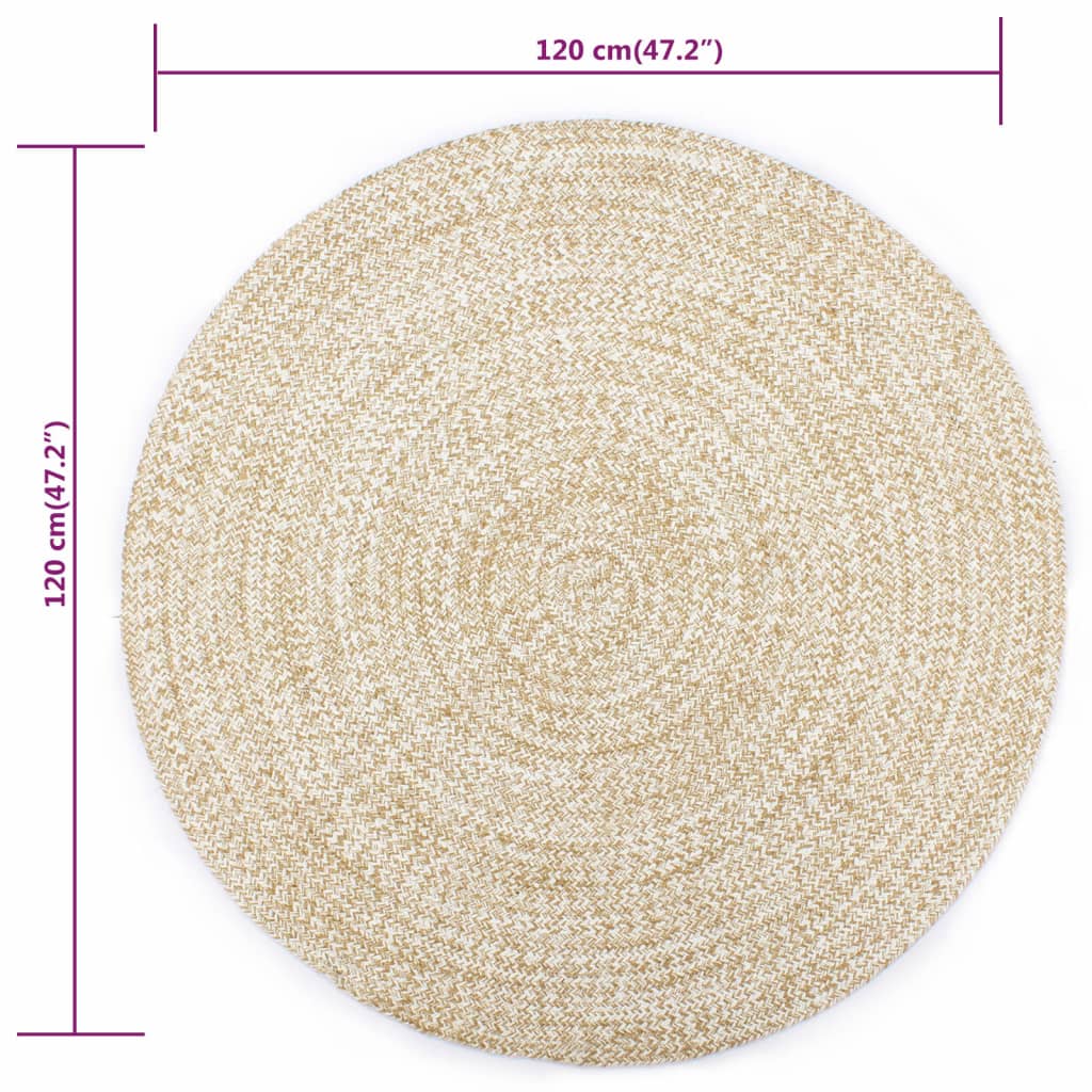 vidaXL Ręcznie wykonany dywan, juta, biały i naturalny, 120 cm