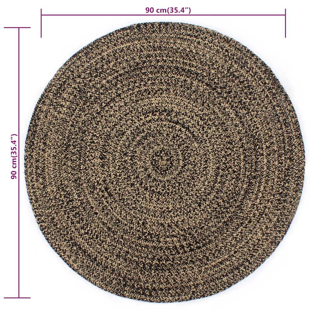 vidaXL Ręcznie wykonany dywanik, juta, czarny i naturalny, 90 cm
