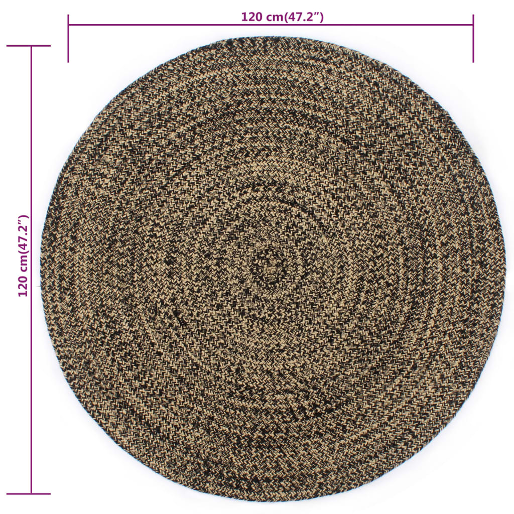 vidaXL Ręcznie wykonany dywan, juta, czarny i naturalny, 120 cm