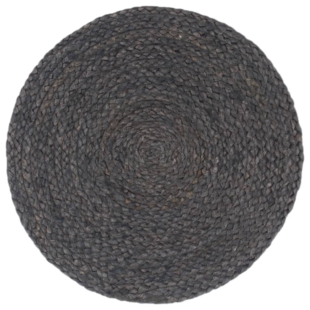 vidaXL Maty na stół, 6 szt., gładkie, szare, 38 cm, okrągłe, juta