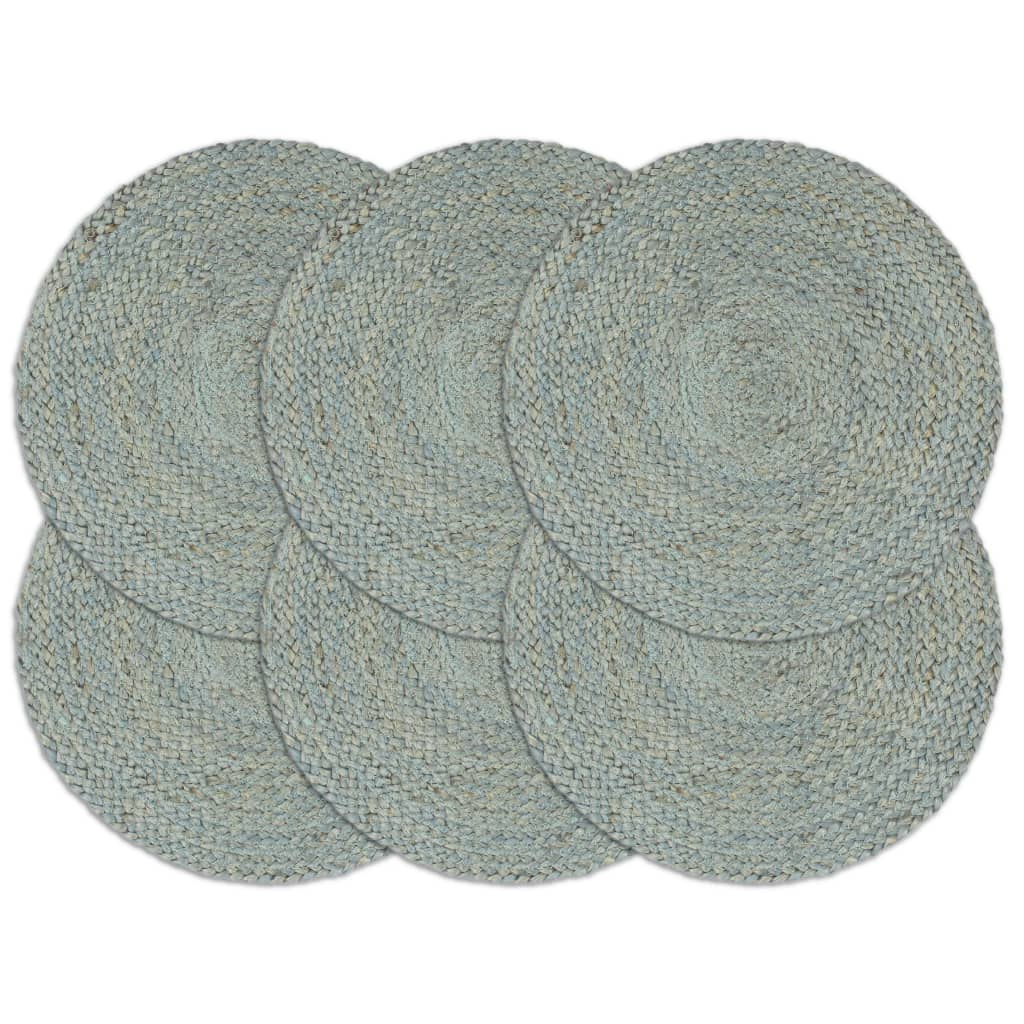 vidaXL Maty na stół, 6 szt., gładkie, oliwkowe, 38 cm, okrągłe, juta
