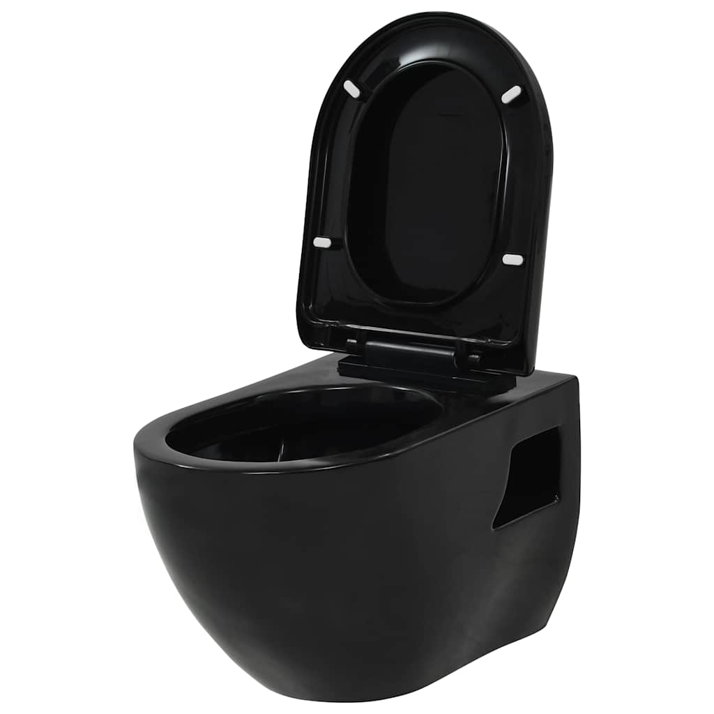 vidaXL Podwieszana toaleta ceramiczna ze spłuczką, czarna