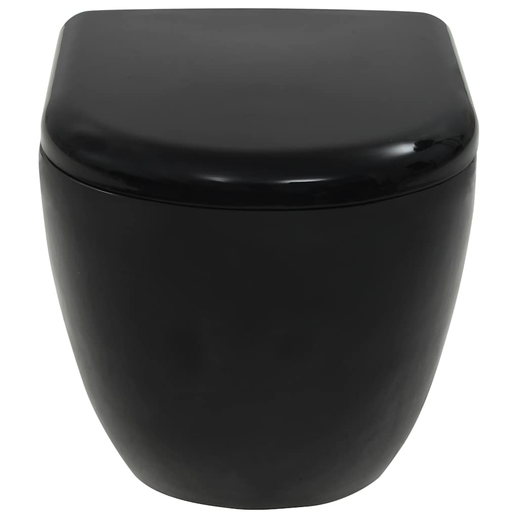vidaXL Podwieszana toaleta ceramiczna ze spłuczką, czarna