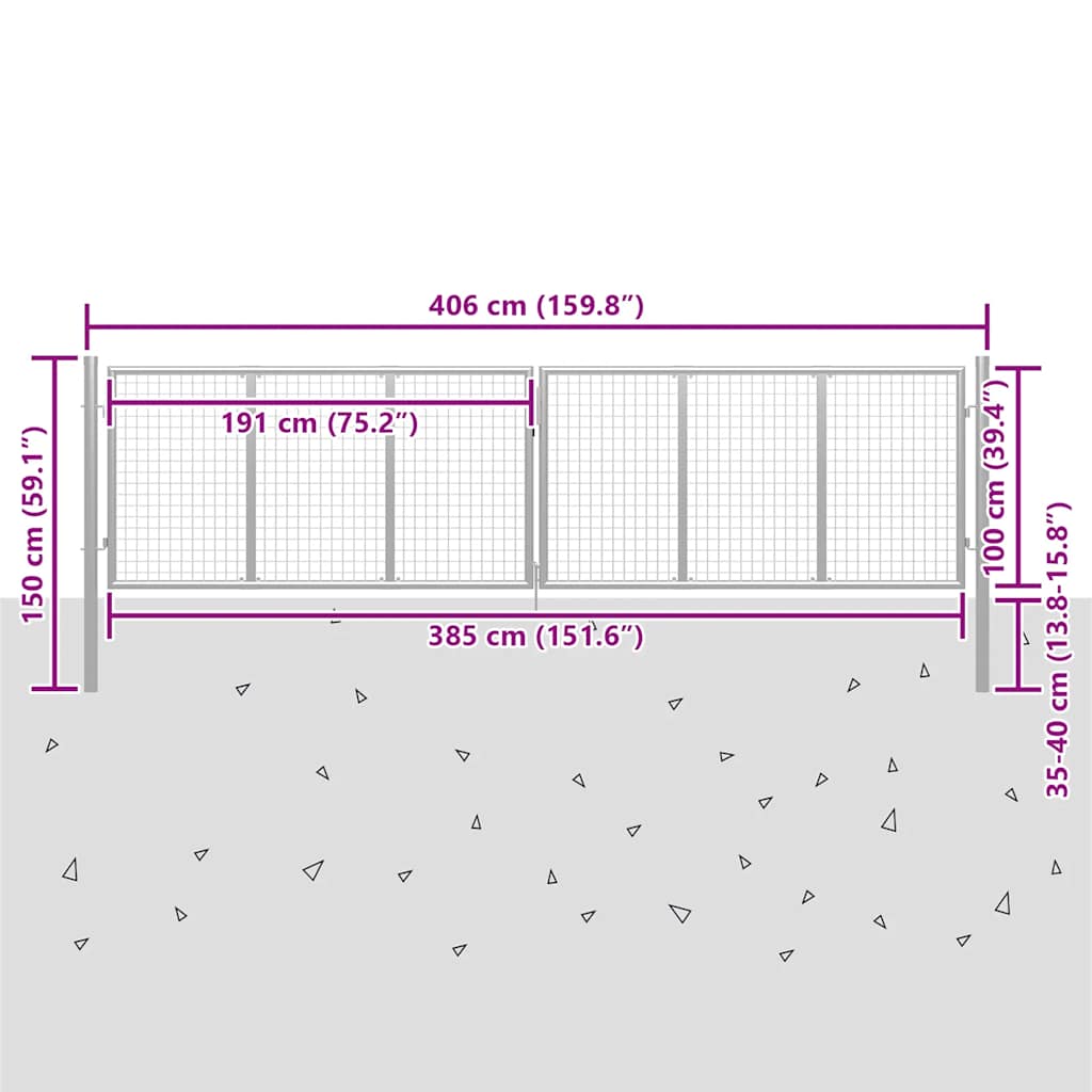 vidaXL Brama ogrodowa ocynkowana stalowa 400x100 cm srebrna