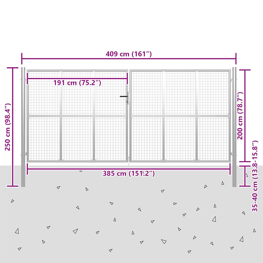 vidaXL Brama ogrodowa ocynkowana stalowa 400x200 cm srebrna