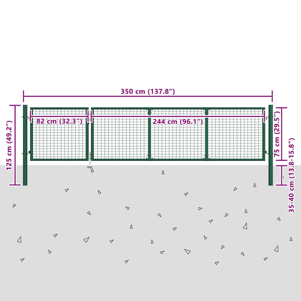 vidaXL Brama ogrodowa stalowa 350x75 cm zielona