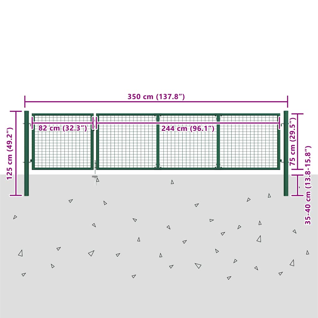 vidaXL Brama ogrodowa stalowa 350x100 cm zielona