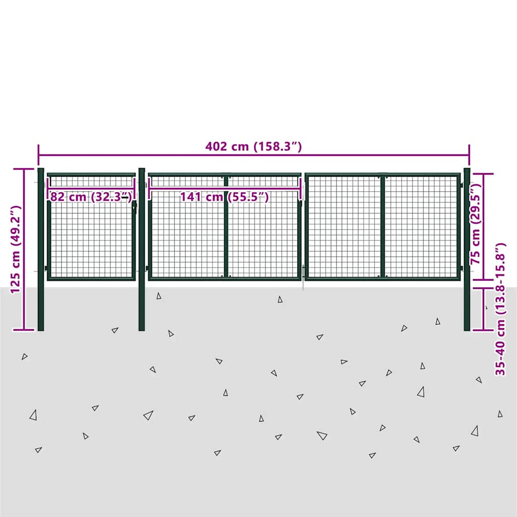 vidaXL Brama ogrodowa stalowa 400x75 cm zielona