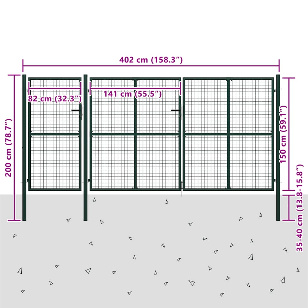 vidaXL Brama ogrodowa stalowa 400x150 cm zielona