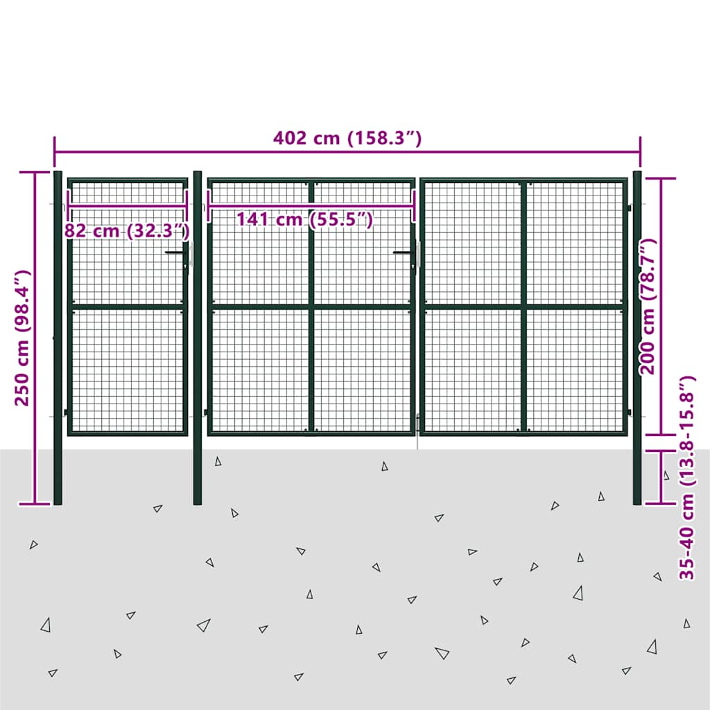 vidaXL Brama ogrodowa stalowa 400x200 cm zielona
