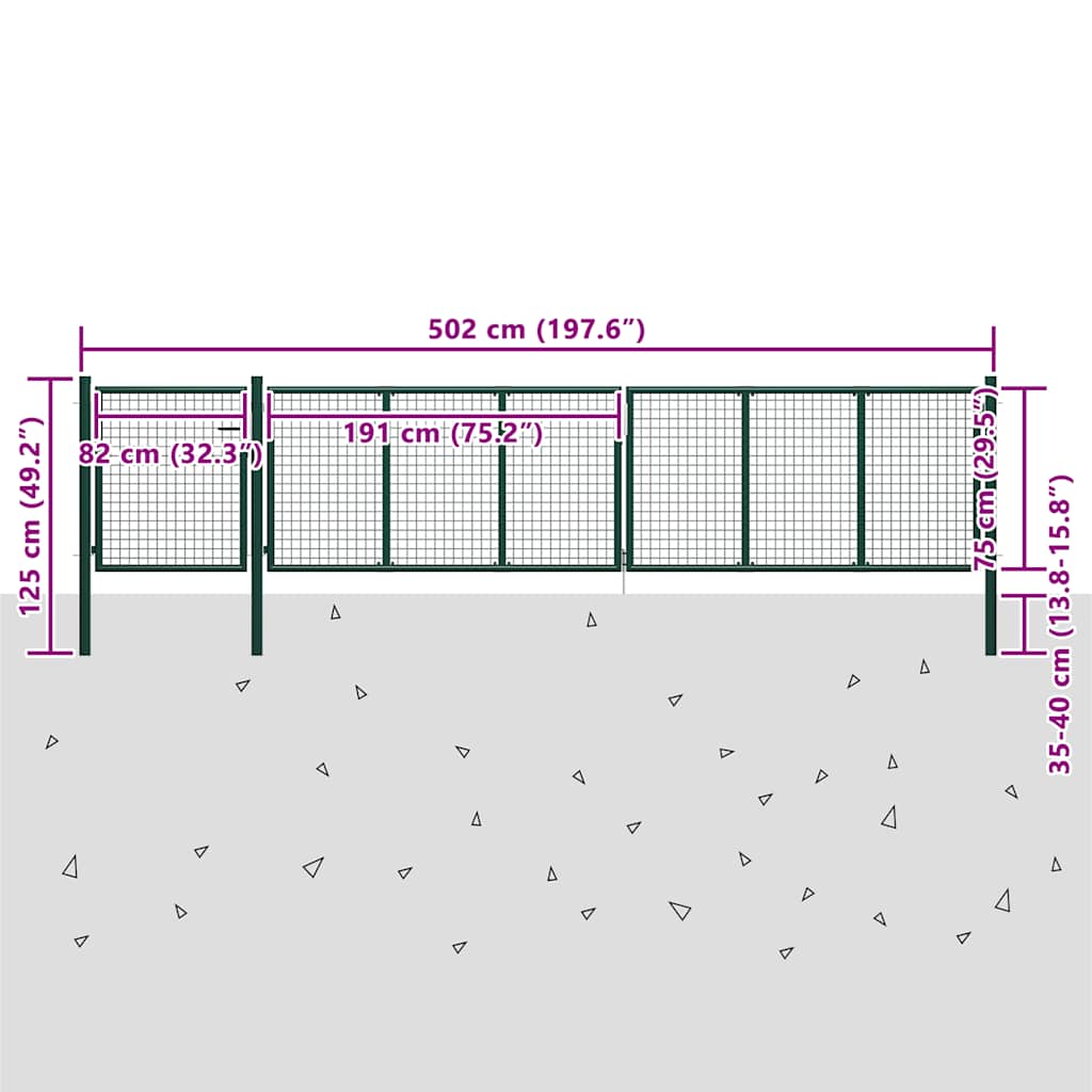 vidaXL Brama ogrodowa stalowa 500x75 cm zielona
