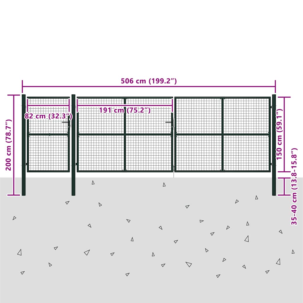 vidaXL Brama ogrodowa stalowa 500x150 cm zielona