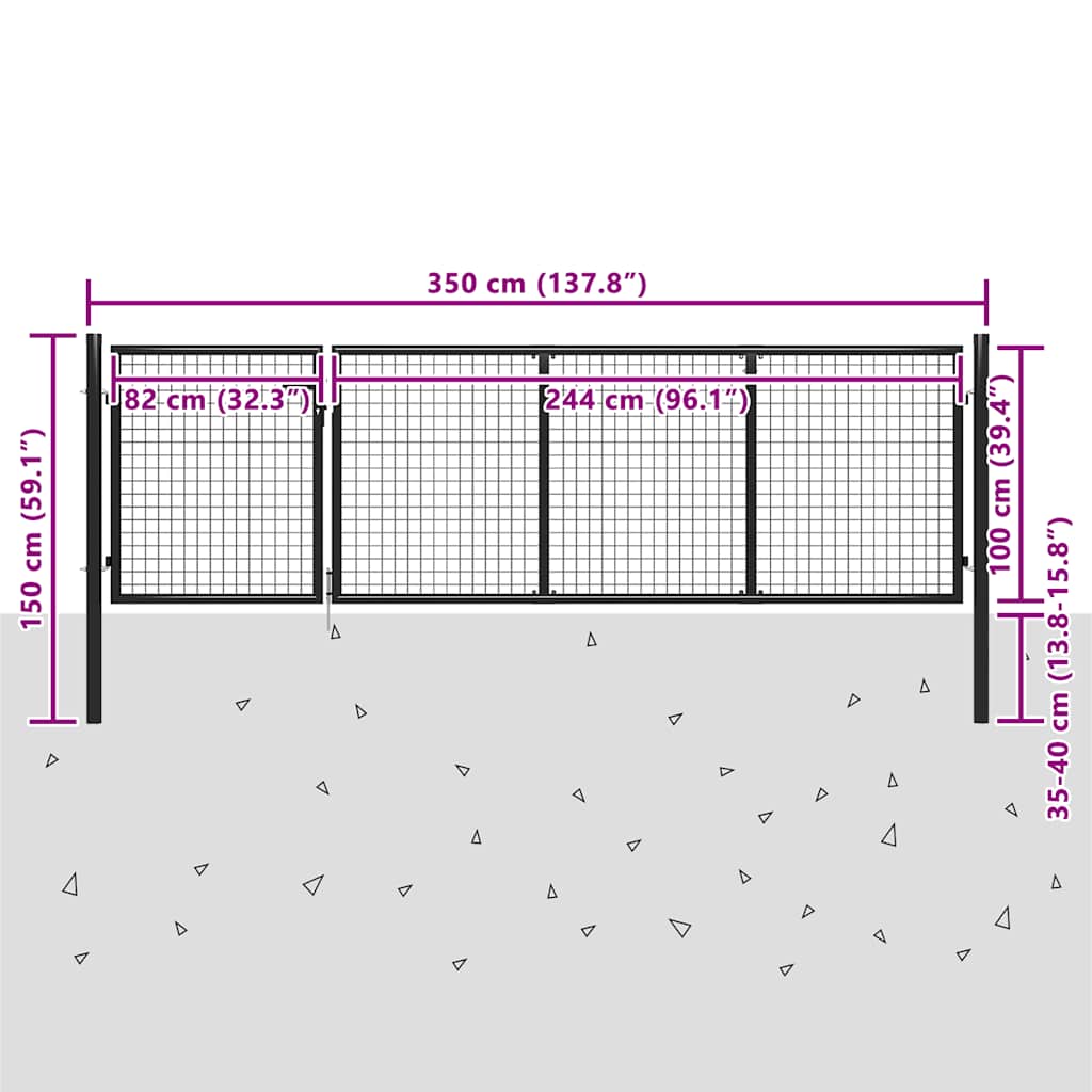 vidaXL Brama ogrodowa stalowa 350x100 cm antracyt