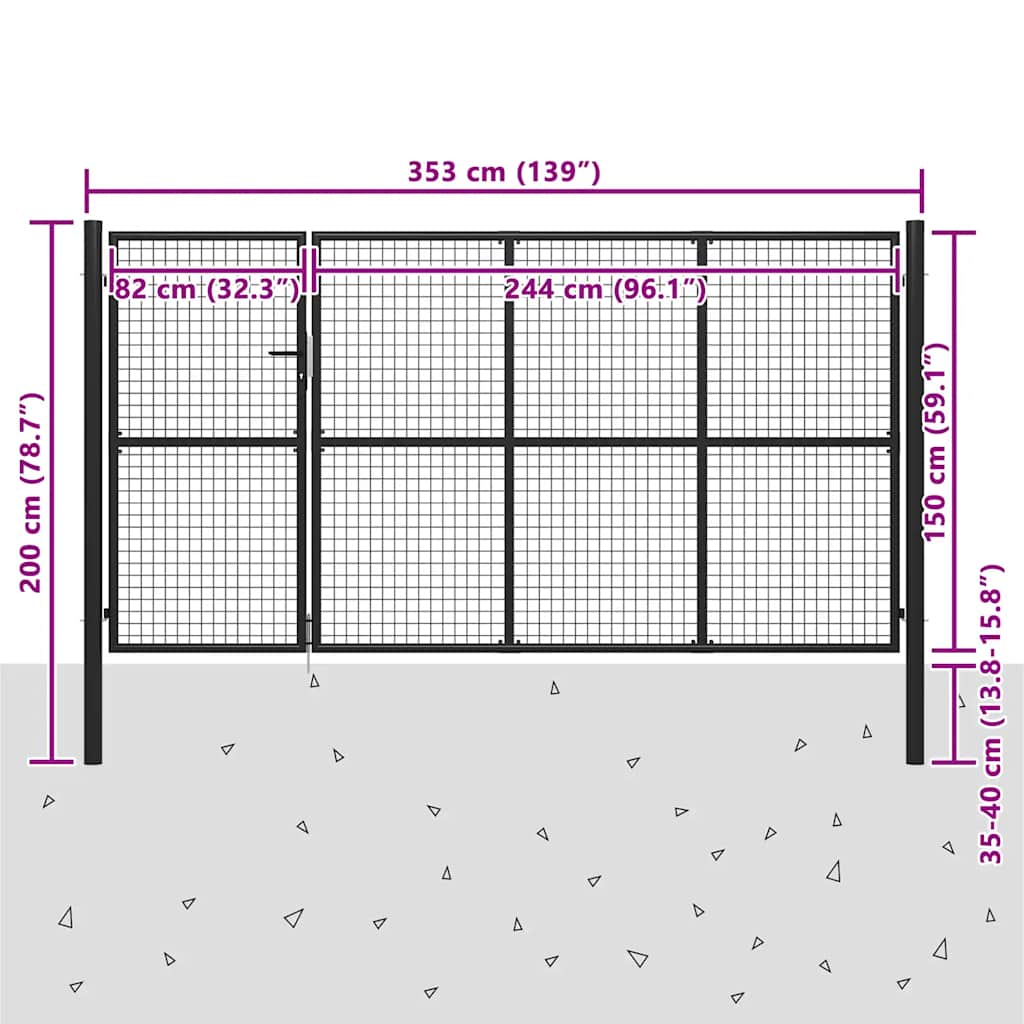 vidaXL Brama ogrodowa stalowa 350x150 cm antracytowa