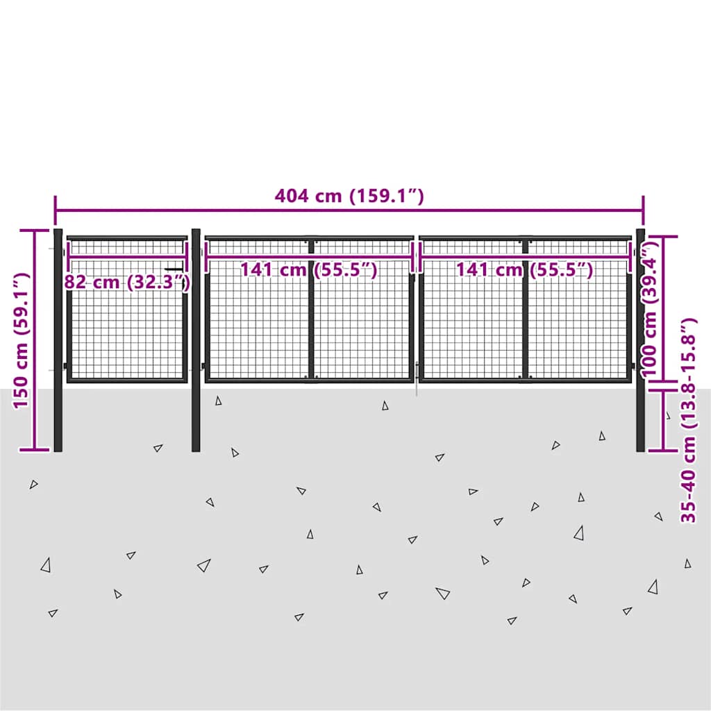 vidaXL Brama ogrodowa stalowa 400x100 cm antracyt