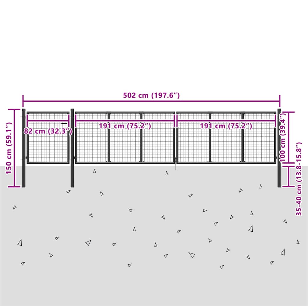 vidaXL Brama ogrodzeniowa, stal, 500 x 100 cm, antracytowa