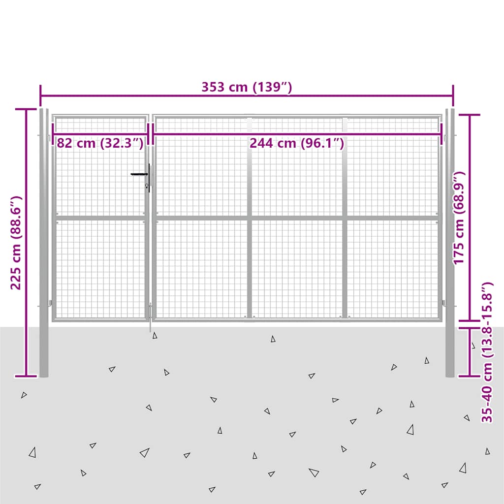 vidaXL Brama ogrodowa stalowa 350x175 cm srebrna