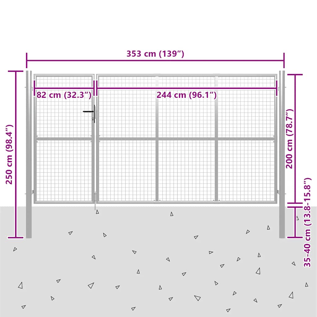 vidaXL Brama ogrodowa stalowa 350x200 cm srebrna