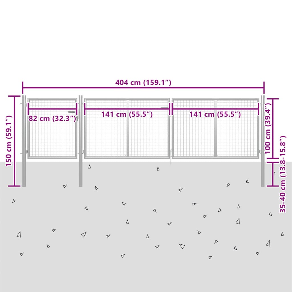 vidaXL Brama ogrodowa stalowa 400x100 cm srebrna