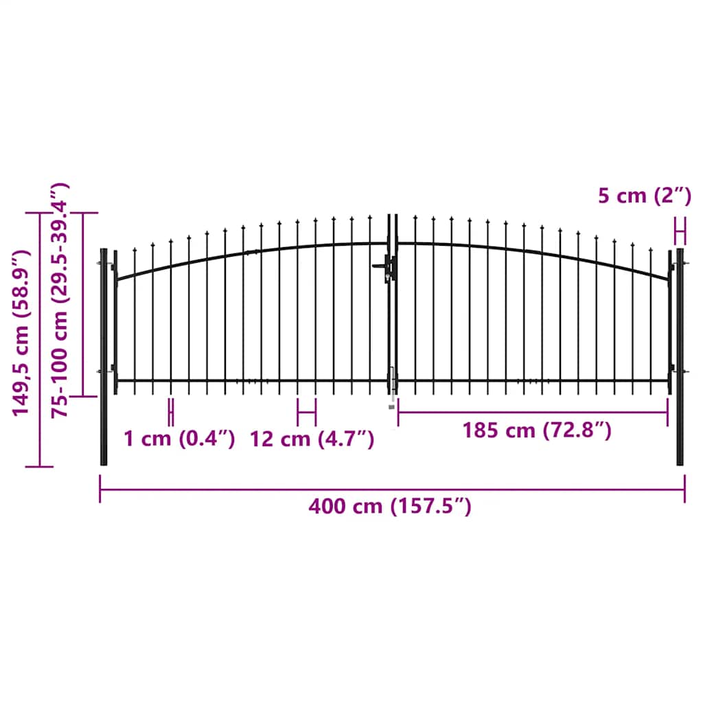 vidaXL Brama ogrodzeniowa dwudrzwiowa Woerden z włócznią 400x149,5 cm