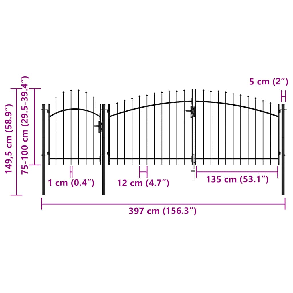 vidaXL Brama ogrodowa Woerden, stalowa, 1 x 4 m, czarna