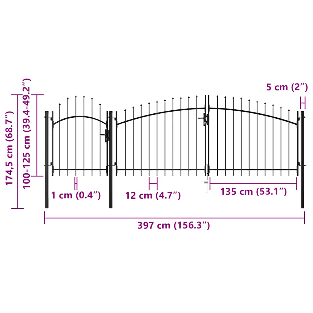 vidaXL Brama ogrodowa Woerden stalowa 1,25x4 m czarna