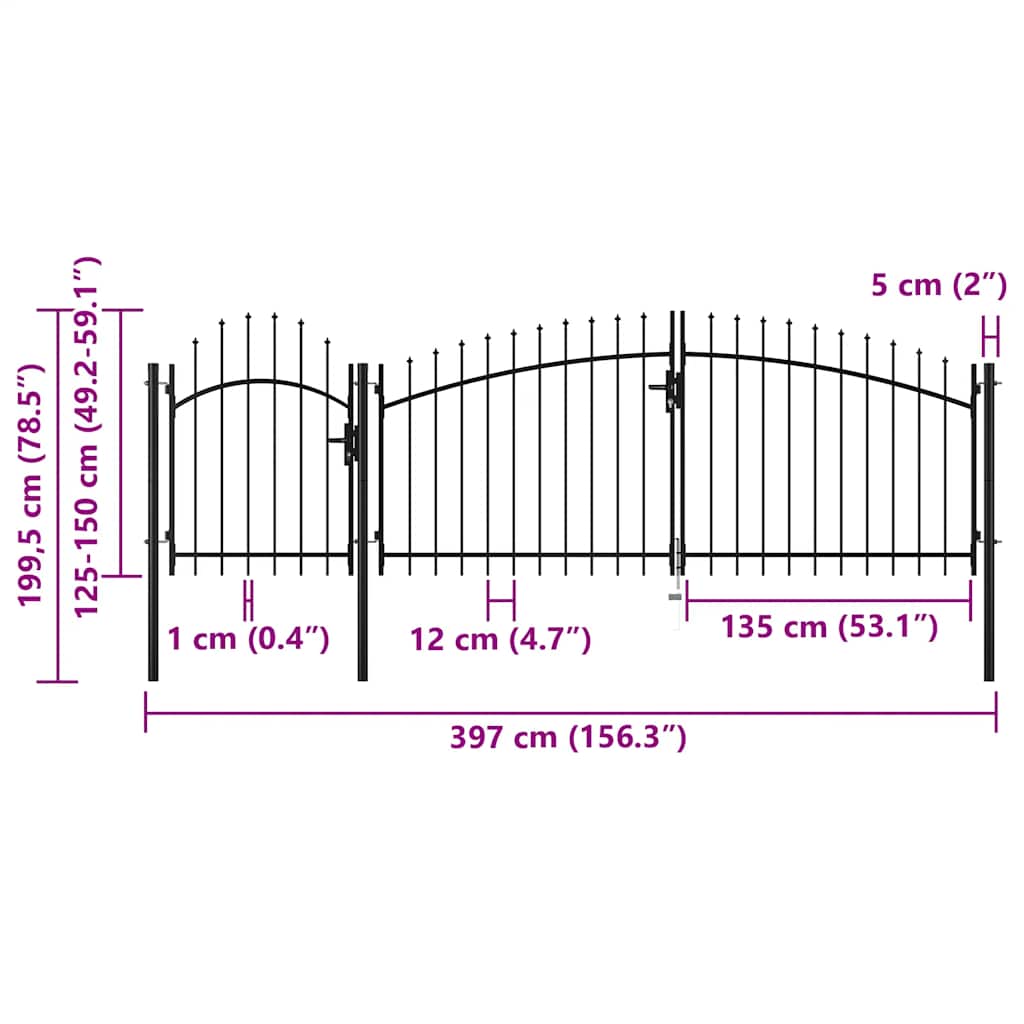 vidaXL Brama ogrodowa Woerden stalowa 1,5X4 m czarna