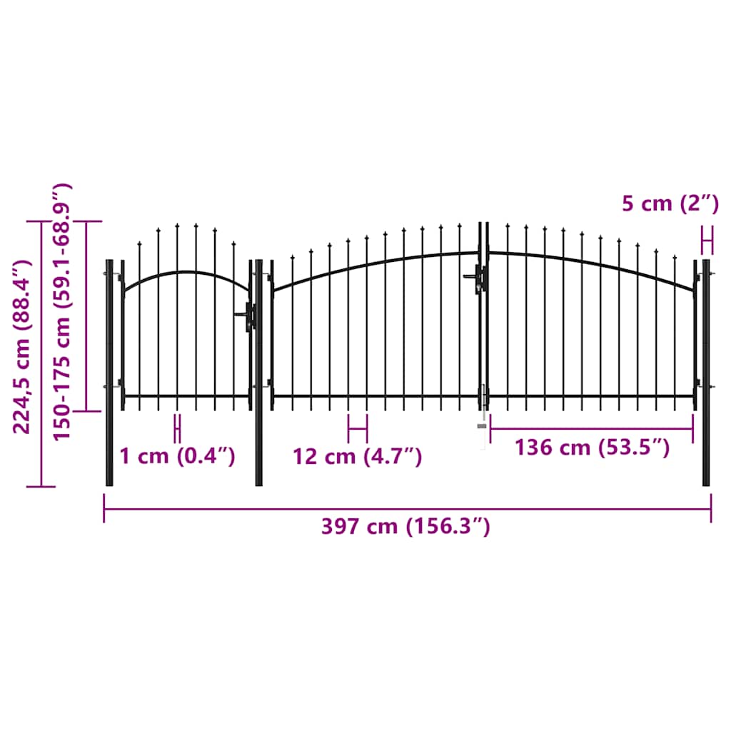 vidaXL Brama ogrodowa Woerden stalowa 1,75x4 m czarna