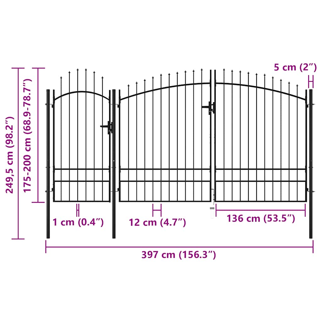 vidaXL Brama ogrodowa Woerden stalowa 1,95x4 m czarna