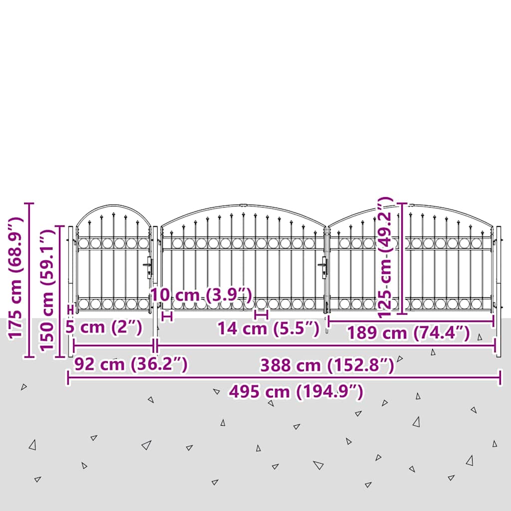 vidaXL Brama ogrodowa ASSEN z łukowym dachem, stalowa, 1,25 x 5 m, czarna