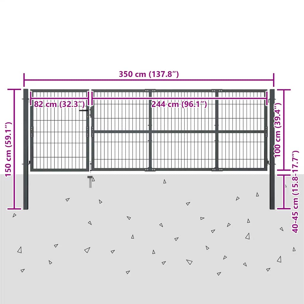 vidaXL Brama ogrodowa ze słupkami stalowa 350x100 cm antracyt