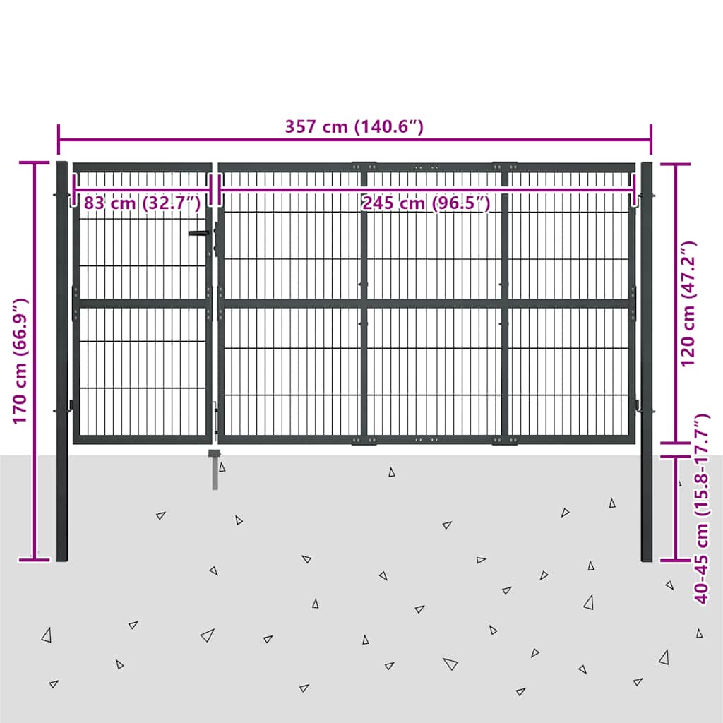 vidaXL Brama ogrodowa ze słupkami stalowa 350x120 cm antracyt