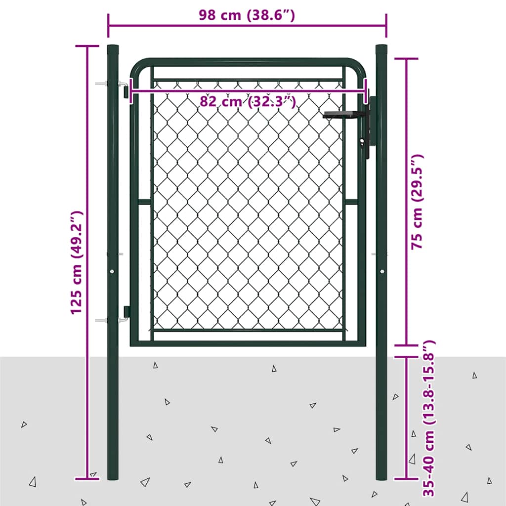 vidaXL Brama ogrodowa stalowa 100x75 cm zielona