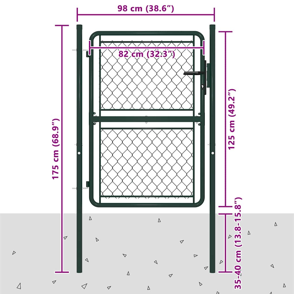 vidaXL Brama ogrodowa stalowa 100x125 cm zielona