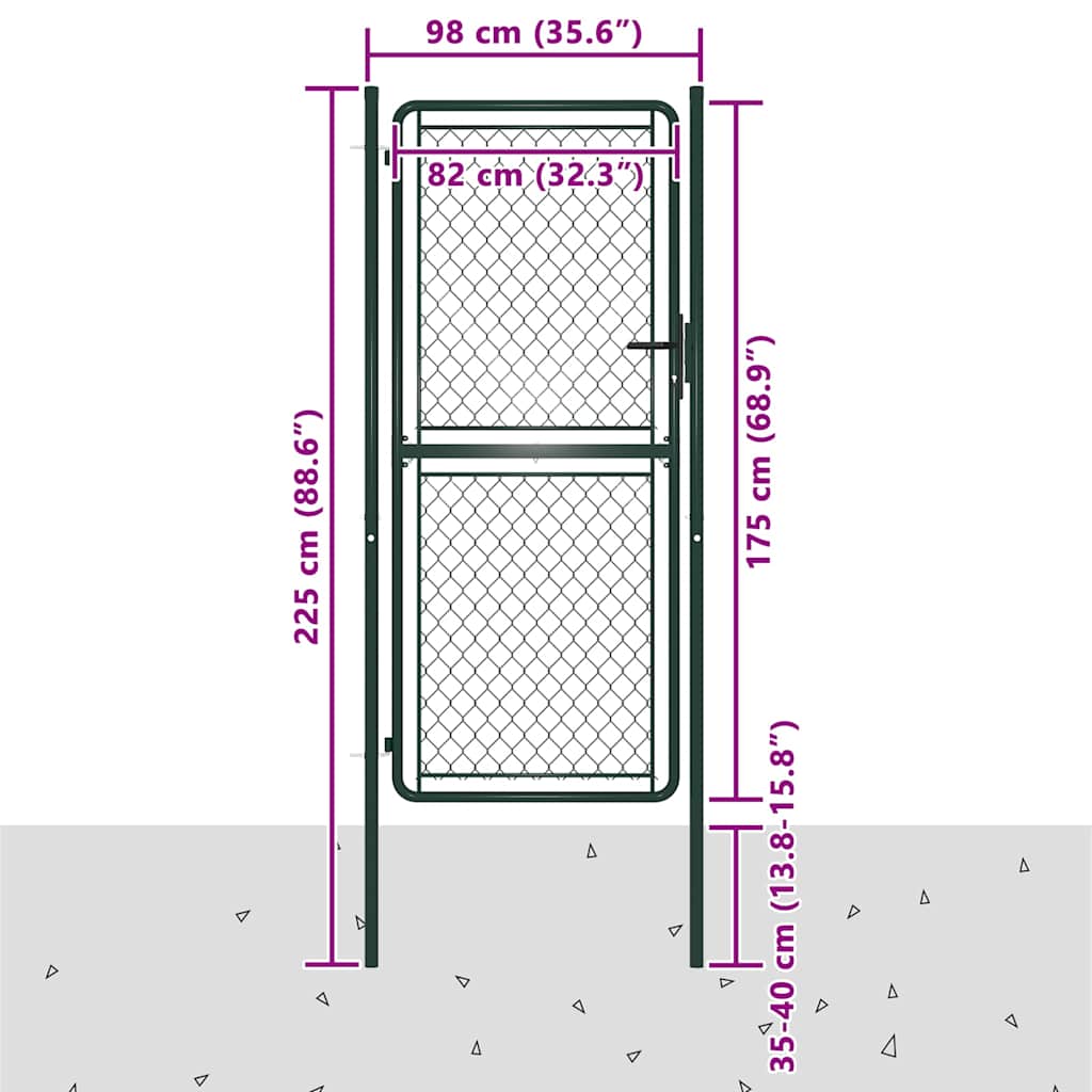 vidaXL Brama ogrodowa stalowa 100x175 cm zielona