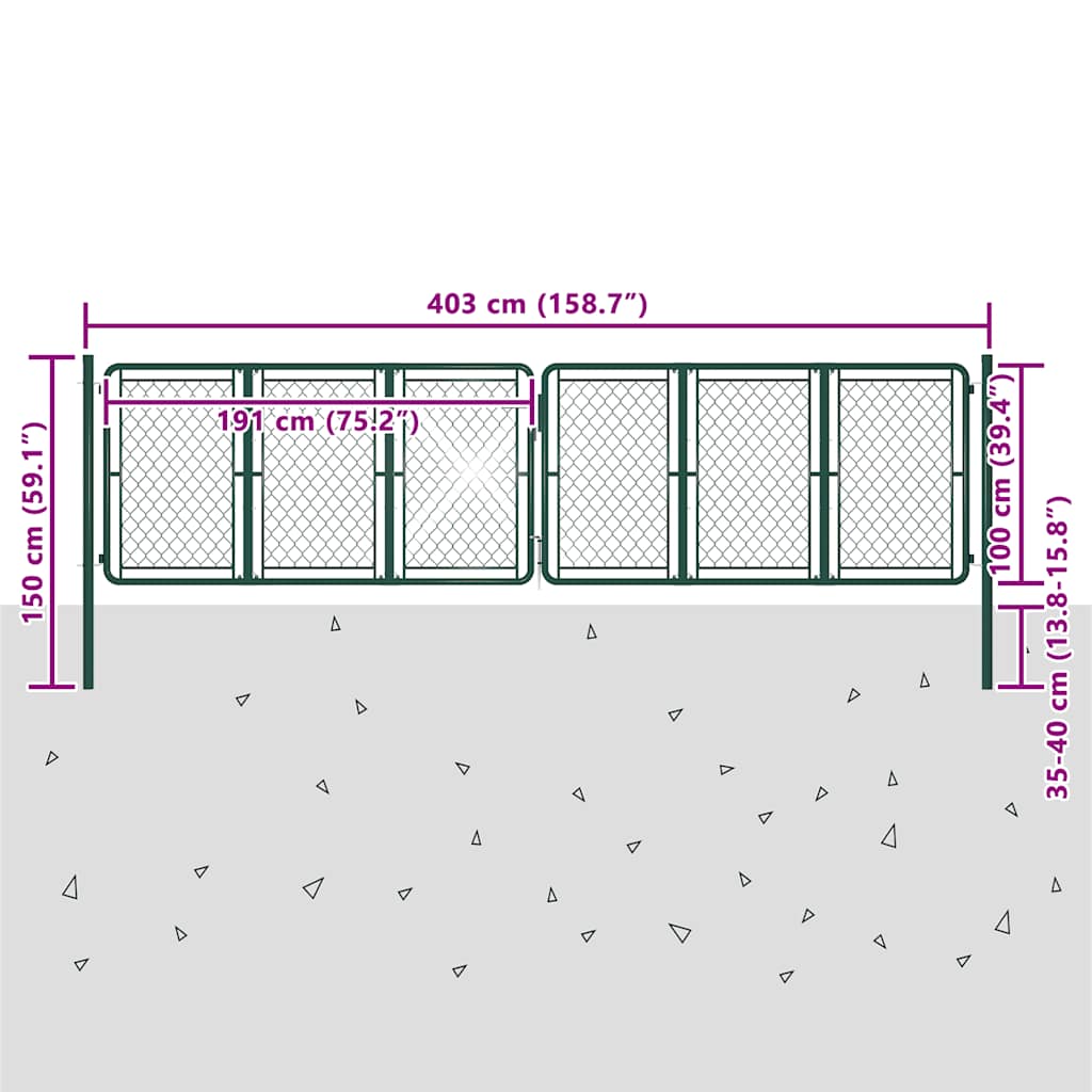 vidaXL Brama ogrodowa stalowa 400x100 cm zielona