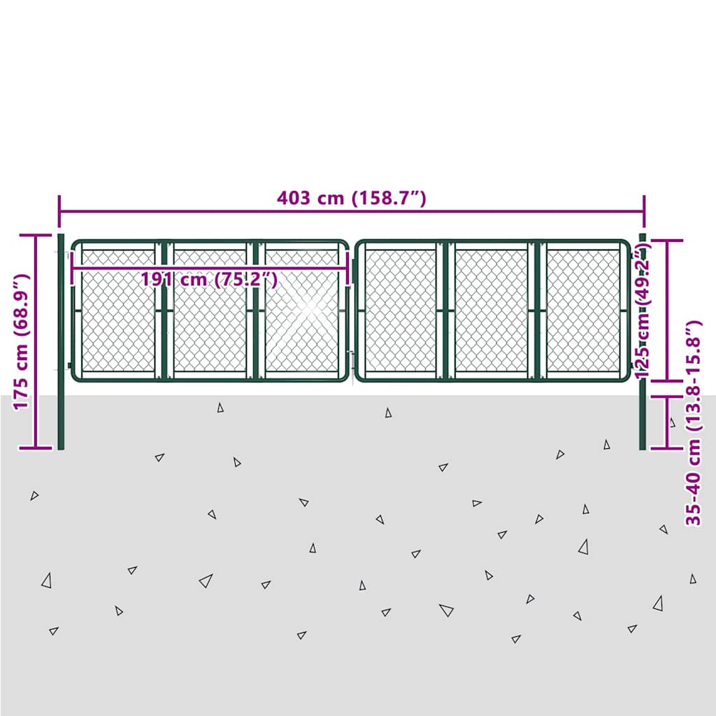 vidaXL Brama ogrodowa stalowa 400x125 cm zielona