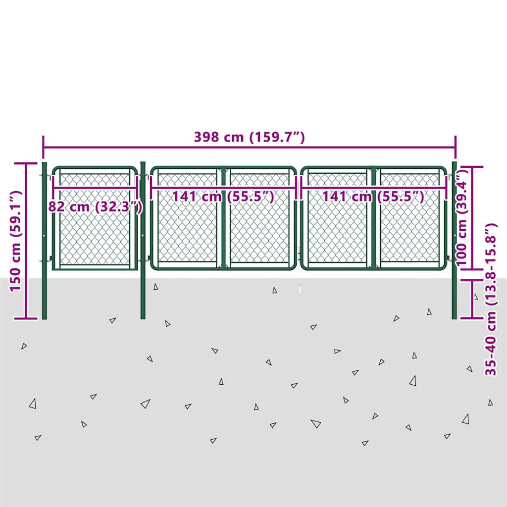vidaXL Brama ogrodowa stalowa 400x100 cm zielona