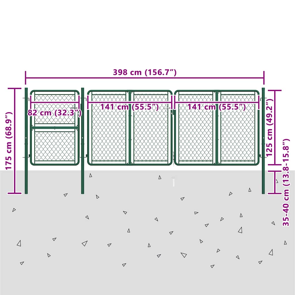 vidaXL Brama ogrodowa stalowa 400x125 cm zielona