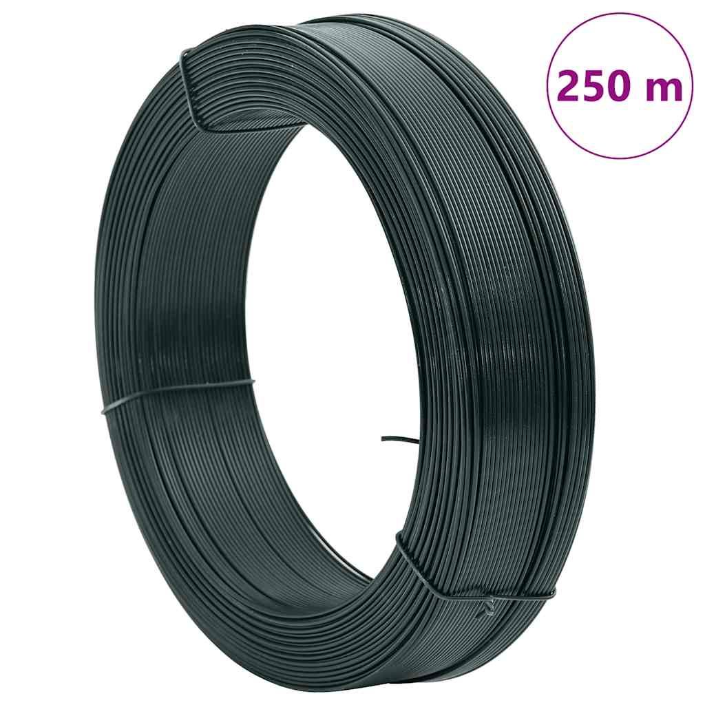 vidaXL Drut naciągowy do ogrodzenia, 250 m, 0,9/1,4 mm, stal, zielony