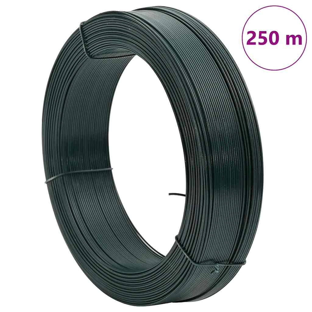 vidaXL Drut naciągowy do ogrodzenia, 250 m, 2,3/3,8 mm, stal, zielony