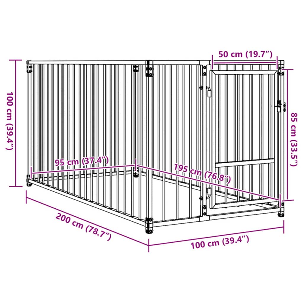vidaXL Kojec dla psa, 100 x 200 x 100 cm