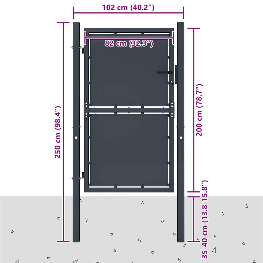 vidaXL Brama ogrodowa stalowa 100x200 cm antracyt