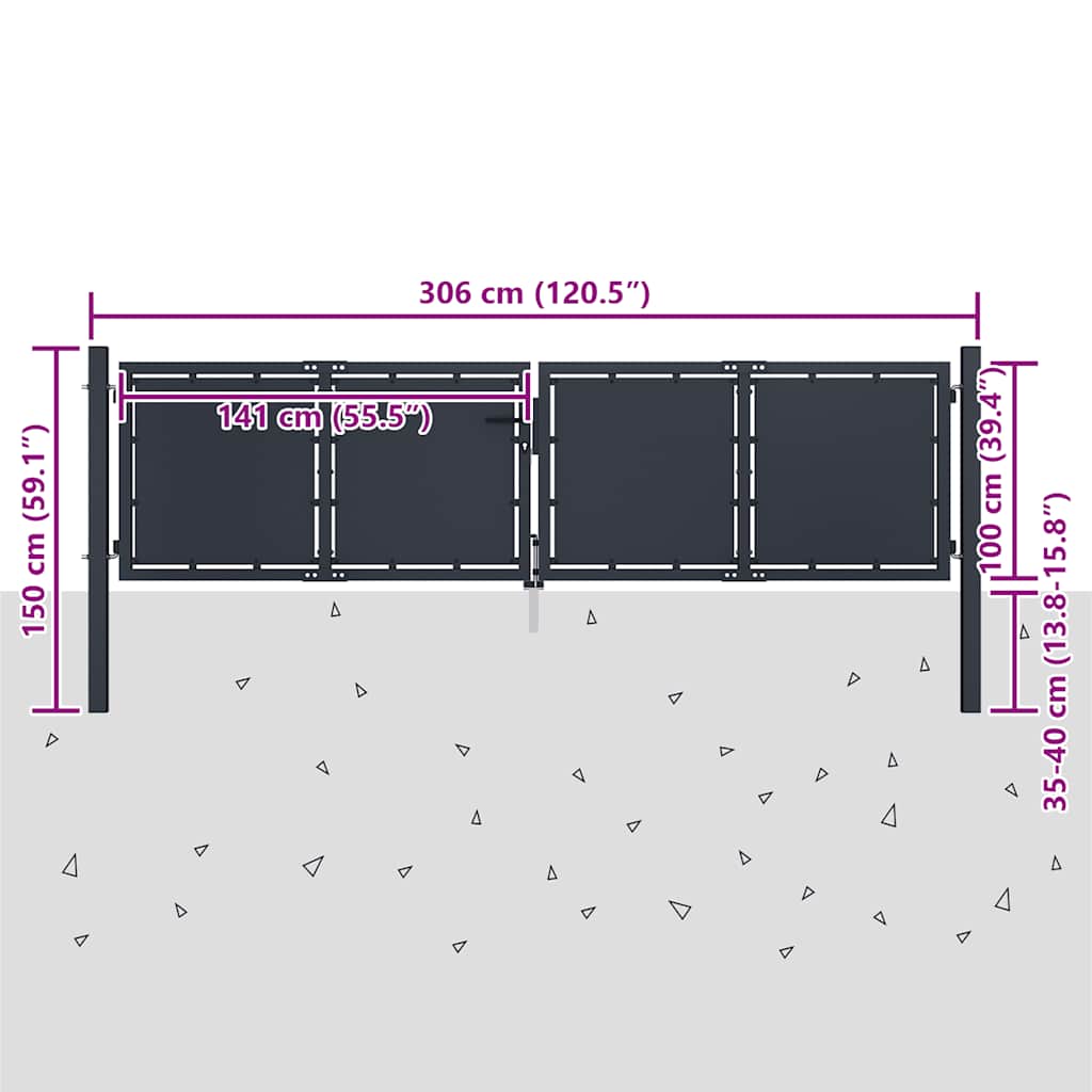 vidaXL Brama ogrodowa stalowa 300x100 cm antracyt