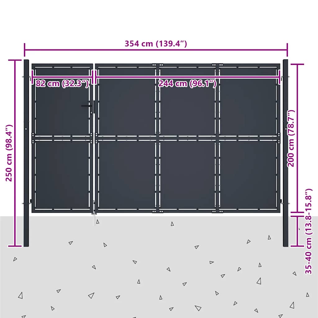 vidaXL Brama ogrodowa stalowa 350x200 cm antracyt