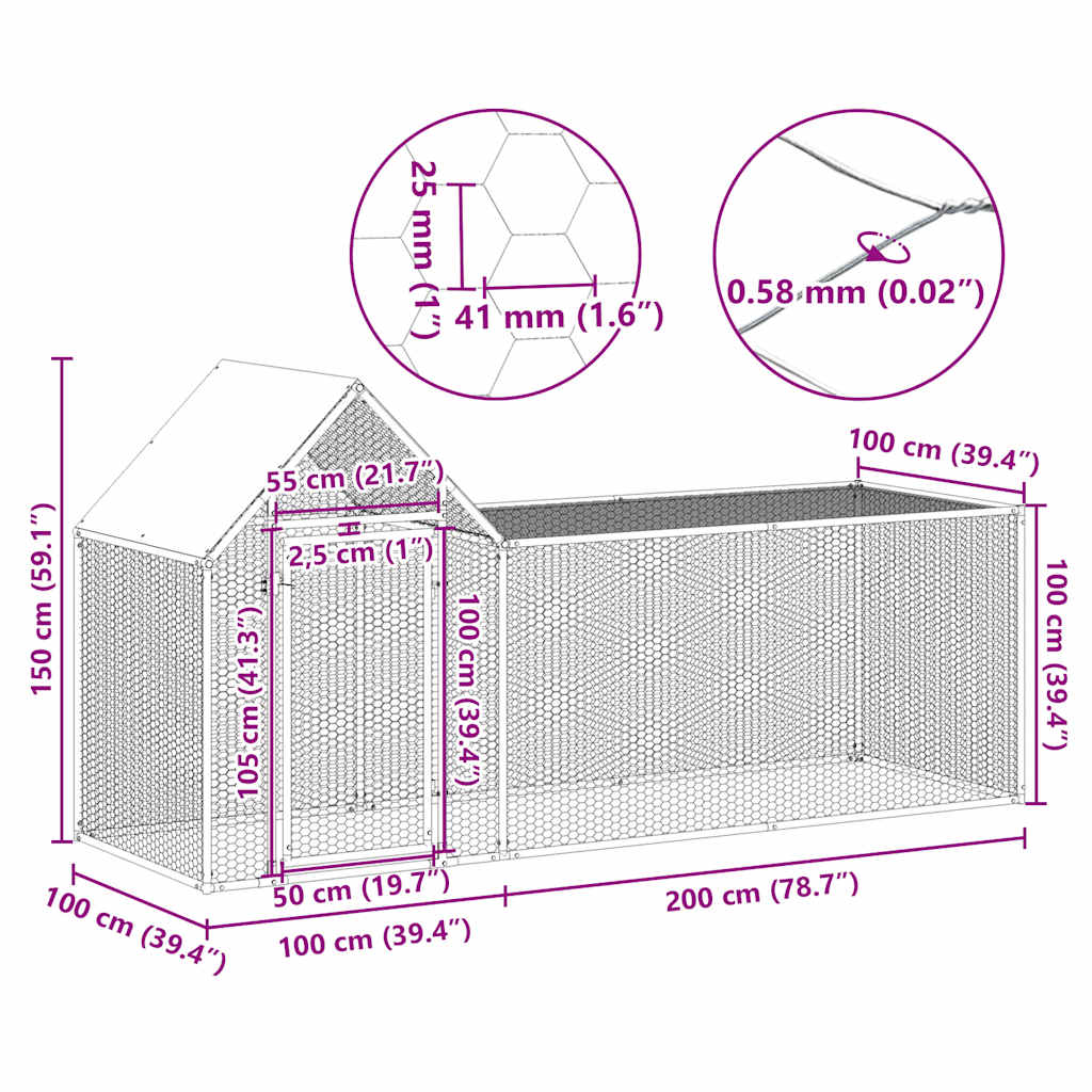 vidaXL Woliera dla kur, 3 x 1 x 1,5 m, galwanizowana stal